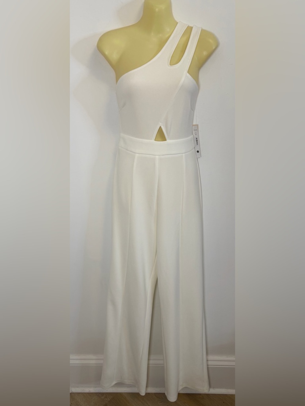 Aqua One-Shoulder White Wide-Leg Jumpsuit with Cutout Detail